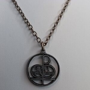 Pewter Matrimony Pendant Necklace 24" Long Vintage